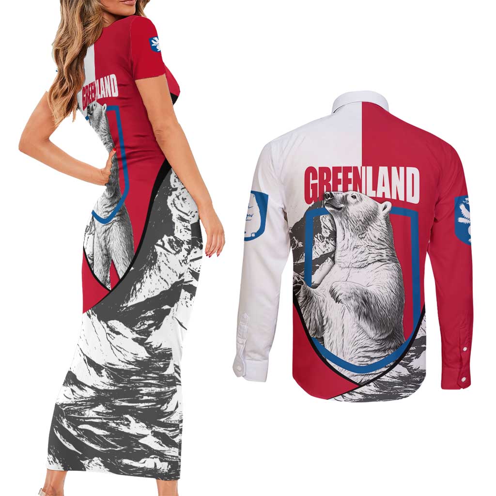 Greenland Pride Couples Matching Short Sleeve Bodycon Dress and Long Sleeve Button Shirt The Spirit of the Arctic Bear