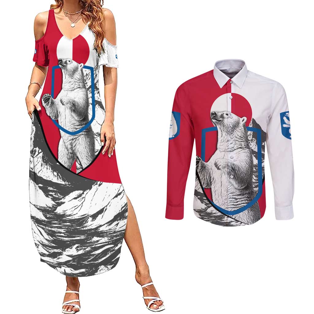 Greenland Pride Couples Matching Summer Maxi Dress and Long Sleeve Button Shirt The Spirit of the Arctic Bear