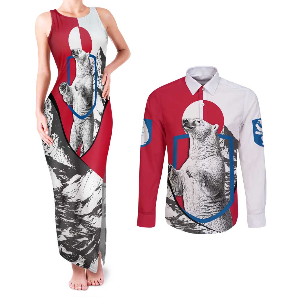 Greenland Pride Couples Matching Tank Maxi Dress and Long Sleeve Button Shirt The Spirit of the Arctic Bear