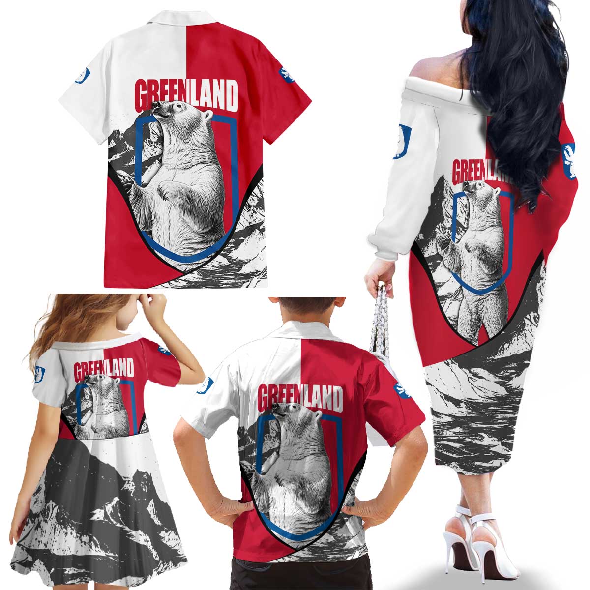 Greenland Pride Family Matching Off The Shoulder Long Sleeve Dress and Hawaiian Shirt The Spirit of the Arctic Bear