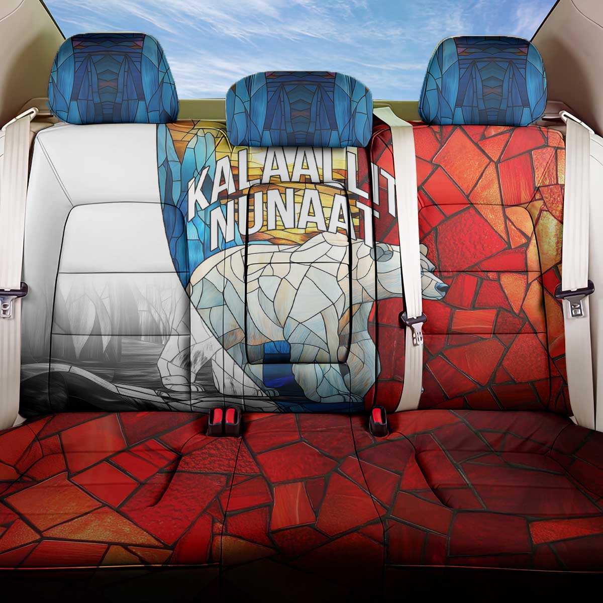 Kalaallit Nunaat Pride Back Car Seat Cover Polar Bear Spirit in Stained Glass Style