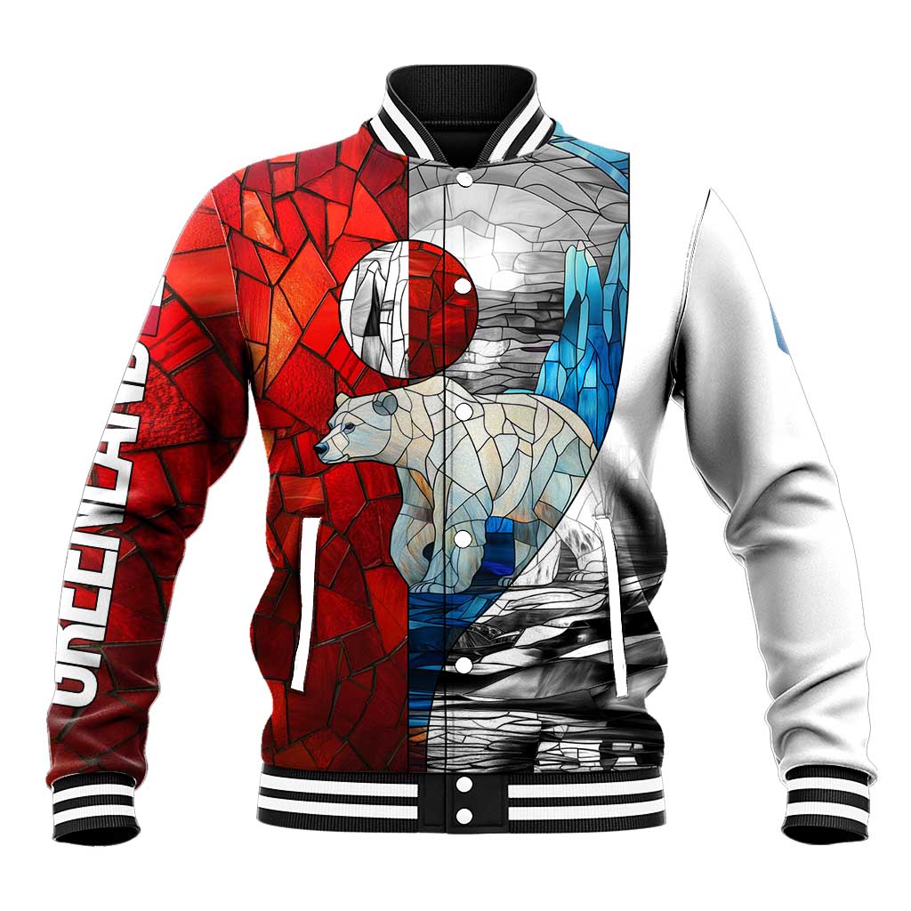 Kalaallit Nunaat Pride Baseball Jacket Polar Bear Spirit in Stained Glass Style