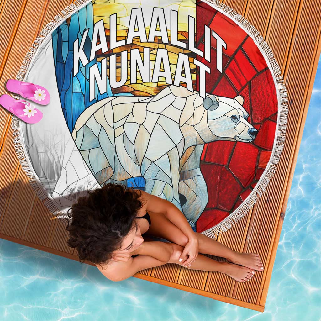 Kalaallit Nunaat Pride Beach Blanket Polar Bear Spirit in Stained Glass Style