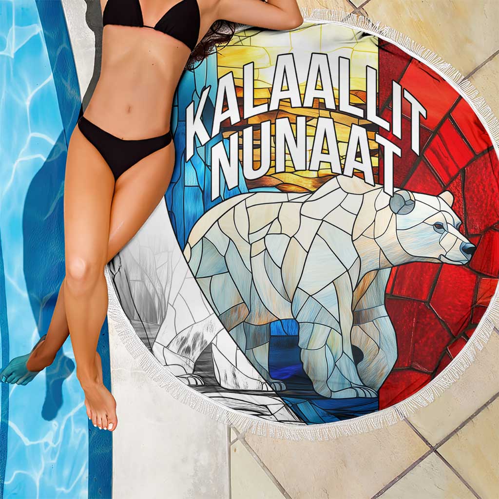 Kalaallit Nunaat Pride Beach Blanket Polar Bear Spirit in Stained Glass Style
