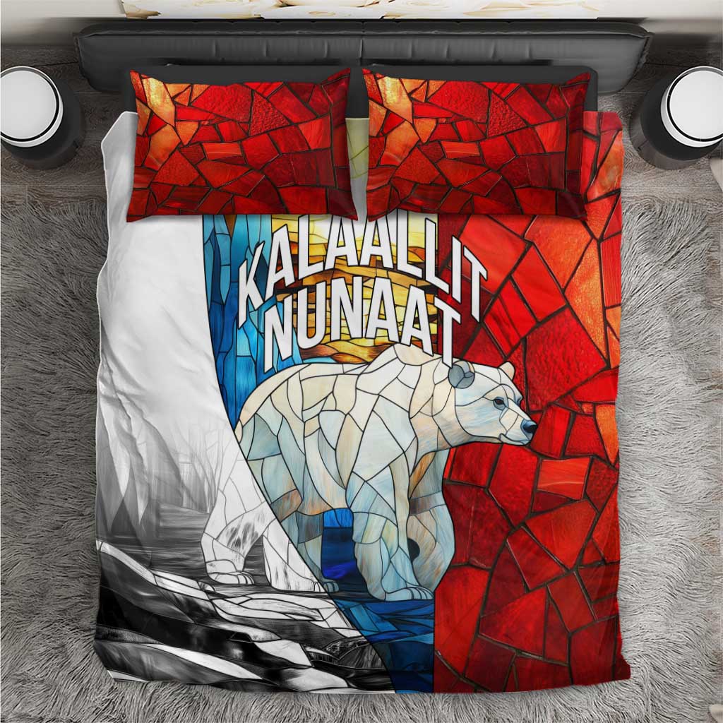 Kalaallit Nunaat Pride Bedding Set Polar Bear Spirit in Stained Glass Style