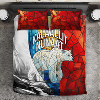 Kalaallit Nunaat Pride Bedding Set Polar Bear Spirit in Stained Glass Style