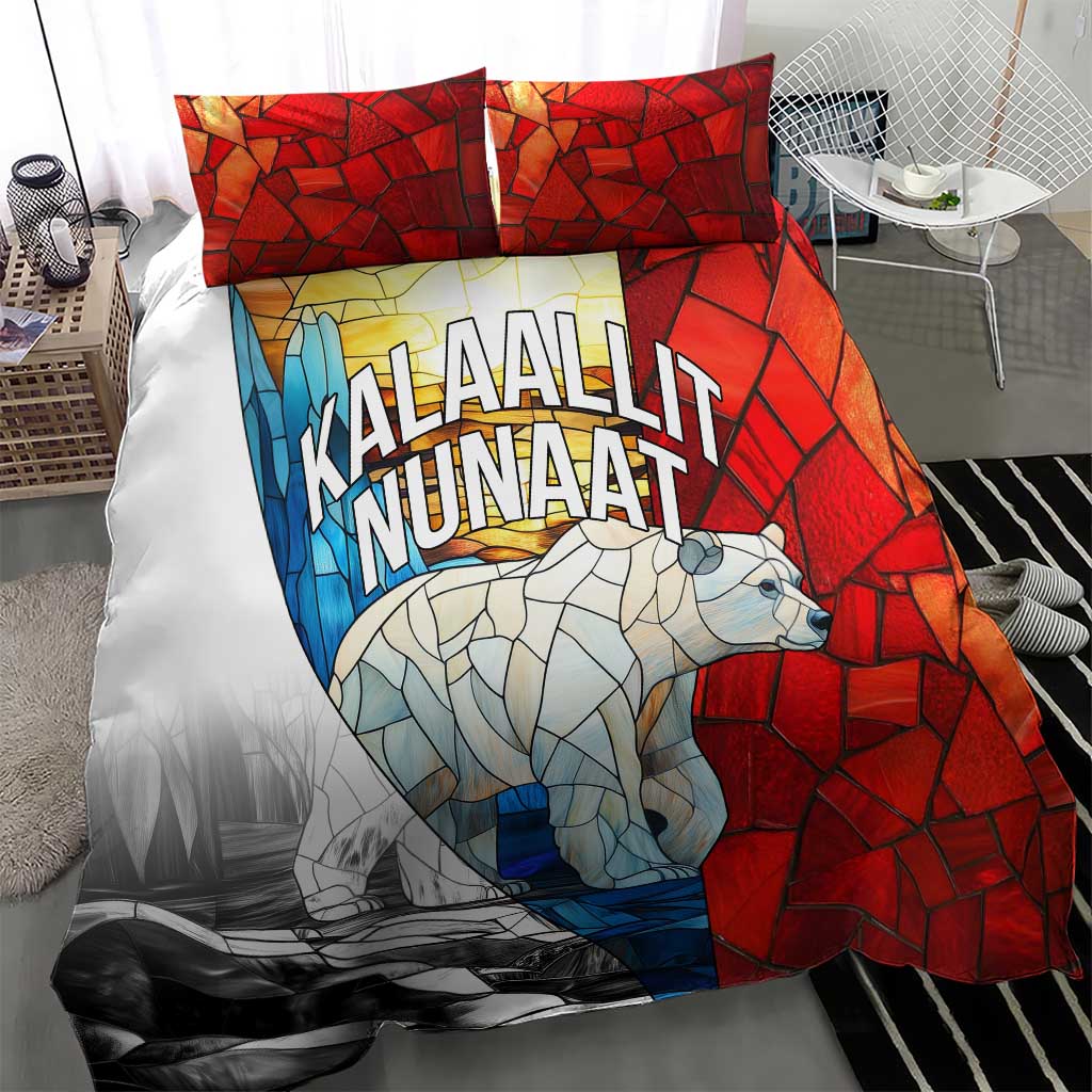 Kalaallit Nunaat Pride Bedding Set Polar Bear Spirit in Stained Glass Style