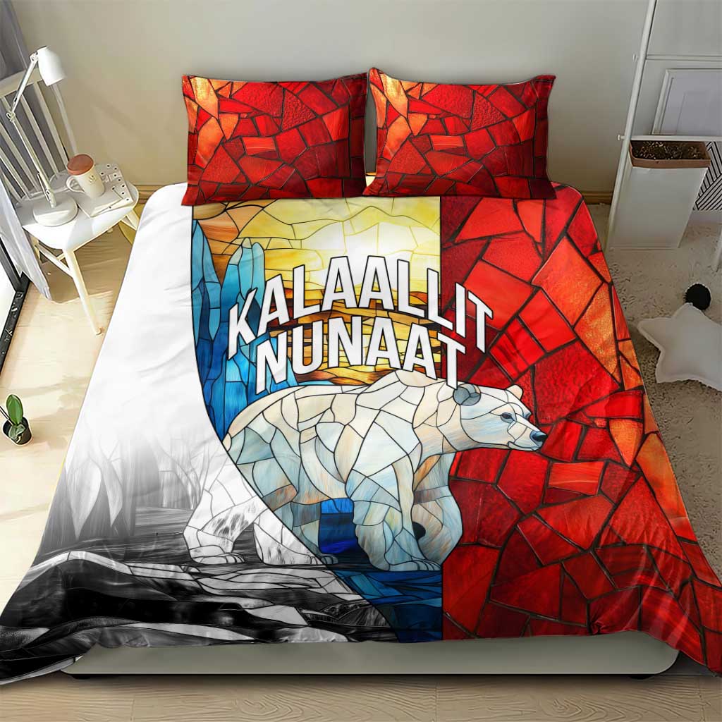Kalaallit Nunaat Pride Bedding Set Polar Bear Spirit in Stained Glass Style