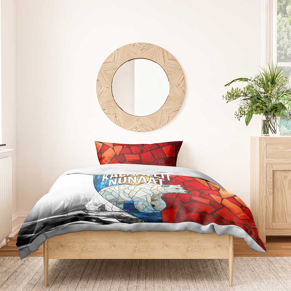 Kalaallit Nunaat Pride Bedding Set Polar Bear Spirit in Stained Glass Style