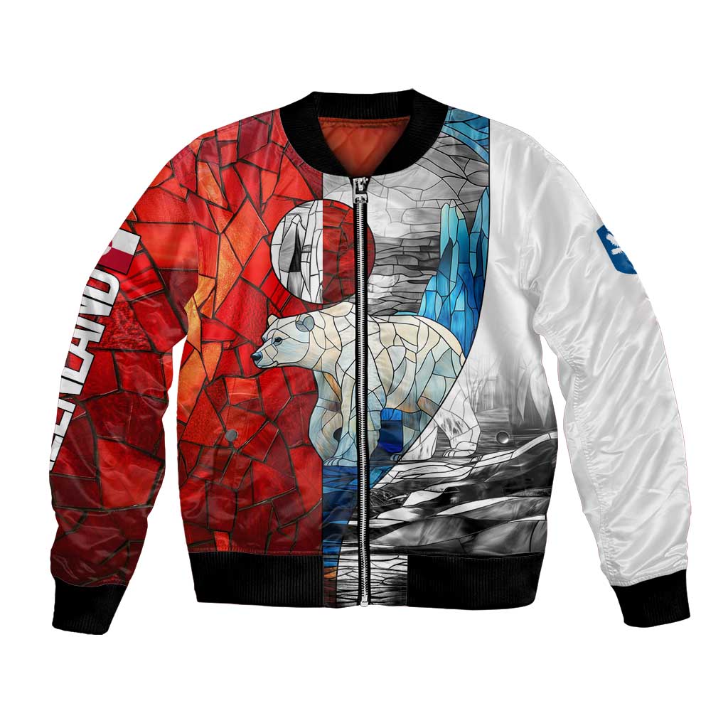 Kalaallit Nunaat Pride Bomber Jacket Polar Bear Spirit in Stained Glass Style