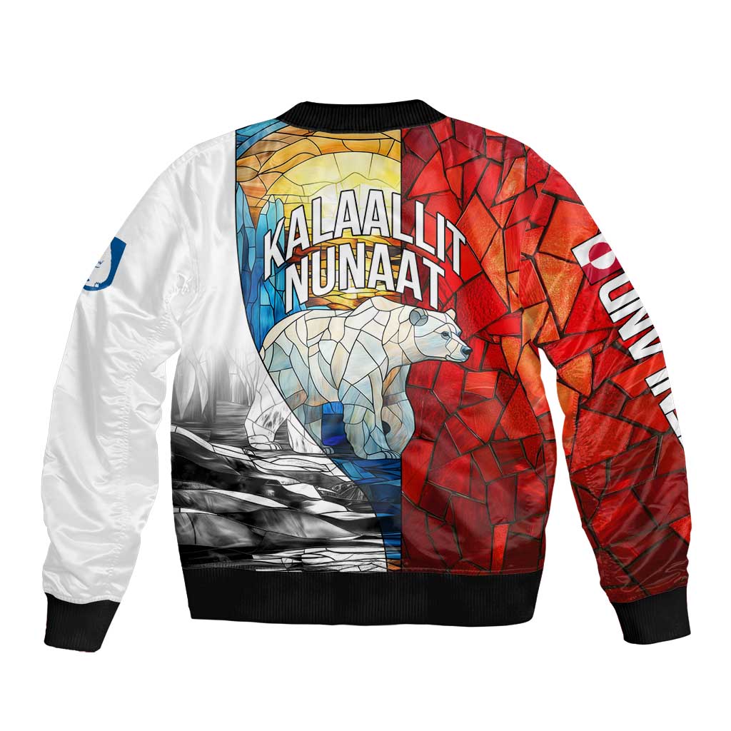 Kalaallit Nunaat Pride Bomber Jacket Polar Bear Spirit in Stained Glass Style
