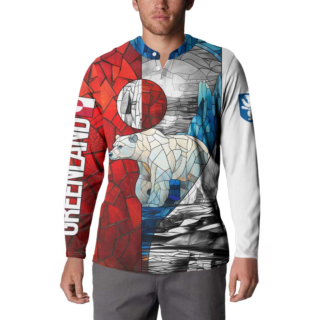 Kalaallit Nunaat Pride Button Sweatshirt Polar Bear Spirit in Stained Glass Style