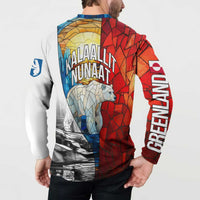 Kalaallit Nunaat Pride Button Sweatshirt Polar Bear Spirit in Stained Glass Style