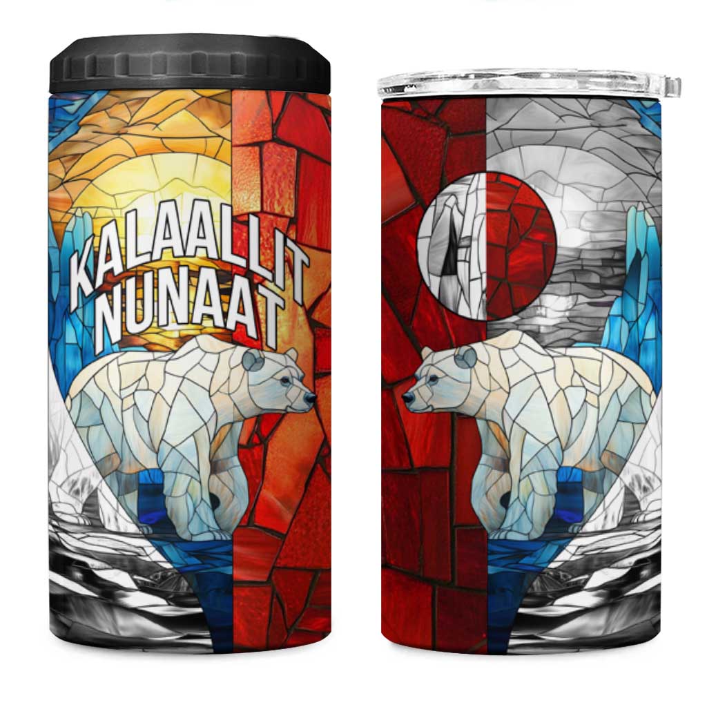 Kalaallit Nunaat Pride 4 in 1 Can Cooler Tumbler Polar Bear Spirit in Stained Glass Style