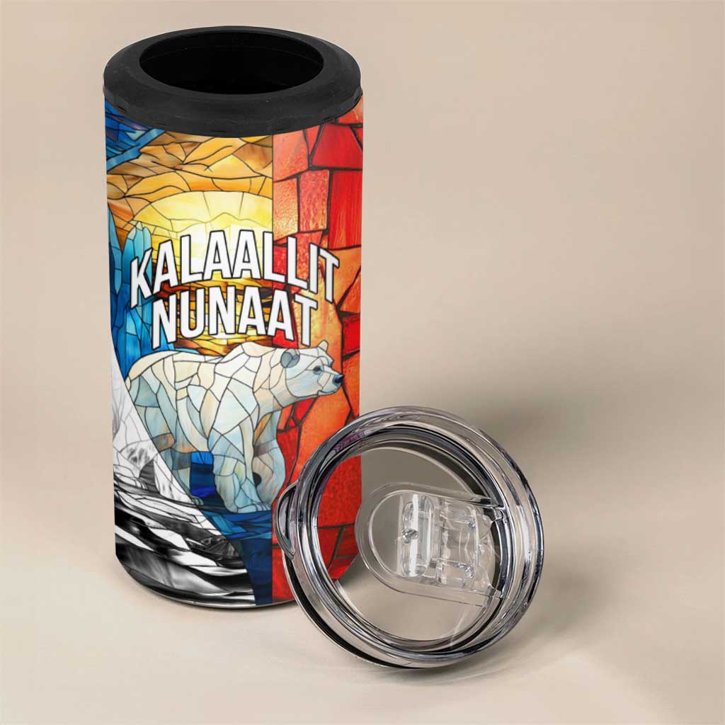 Kalaallit Nunaat Pride 4 in 1 Can Cooler Tumbler Polar Bear Spirit in Stained Glass Style