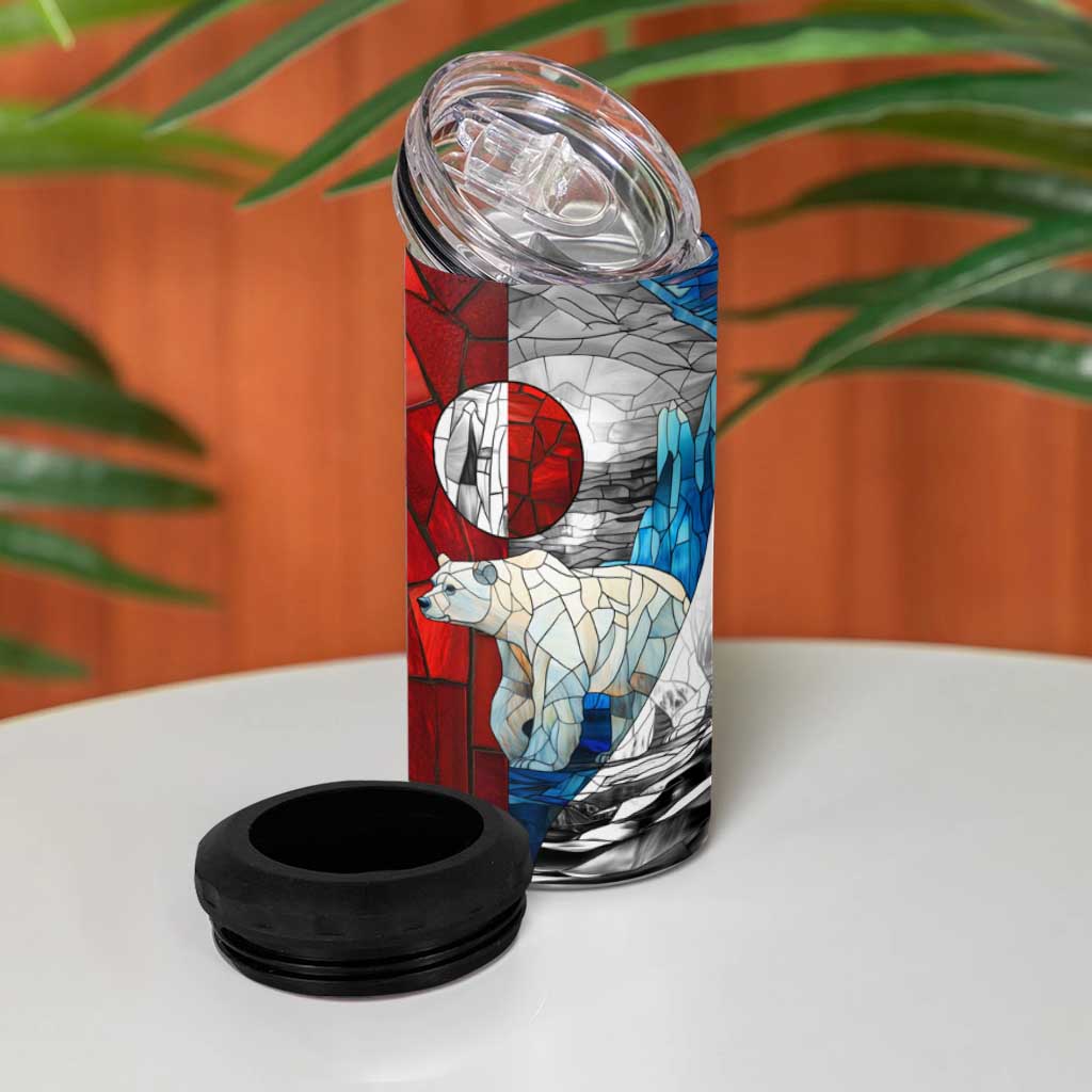 Kalaallit Nunaat Pride 4 in 1 Can Cooler Tumbler Polar Bear Spirit in Stained Glass Style