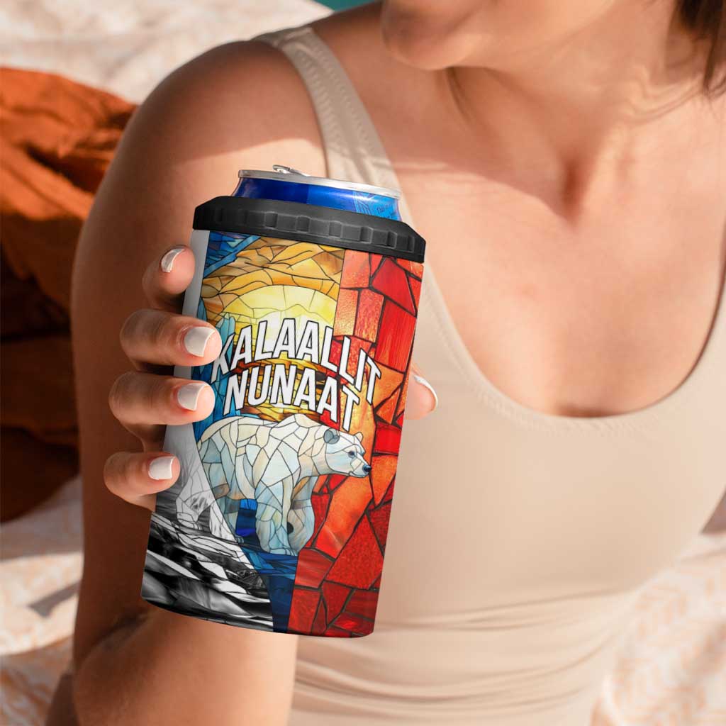 Kalaallit Nunaat Pride 4 in 1 Can Cooler Tumbler Polar Bear Spirit in Stained Glass Style