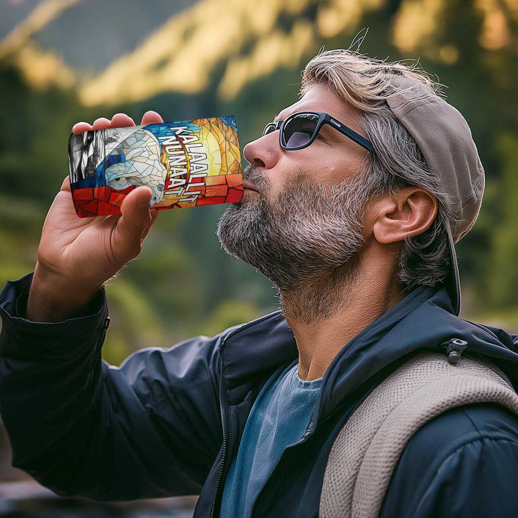 Kalaallit Nunaat Pride 4 in 1 Can Cooler Tumbler Polar Bear Spirit in Stained Glass Style