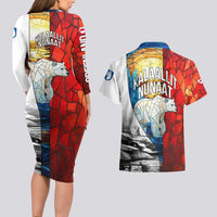 Kalaallit Nunaat Pride Couples Matching Long Sleeve Bodycon Dress and Hawaiian Shirt Polar Bear Spirit in Stained Glass Style