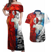 Kalaallit Nunaat Pride Couples Matching Off Shoulder Maxi Dress and Hawaiian Shirt Polar Bear Spirit in Stained Glass Style