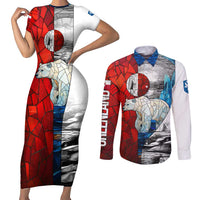 Kalaallit Nunaat Pride Couples Matching Short Sleeve Bodycon Dress and Long Sleeve Button Shirt Polar Bear Spirit in Stained Glass Style