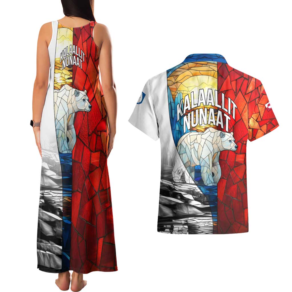 Kalaallit Nunaat Pride Couples Matching Tank Maxi Dress and Hawaiian Shirt Polar Bear Spirit in Stained Glass Style