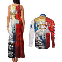 Kalaallit Nunaat Pride Couples Matching Tank Maxi Dress and Long Sleeve Button Shirt Polar Bear Spirit in Stained Glass Style