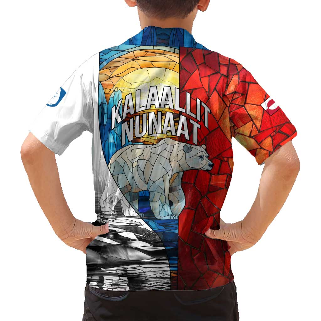 Kalaallit Nunaat Pride Family Matching Long Sleeve Bodycon Dress and Hawaiian Shirt Polar Bear Spirit in Stained Glass Style