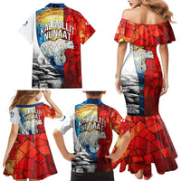 Kalaallit Nunaat Pride Family Matching Mermaid Dress and Hawaiian Shirt Polar Bear Spirit in Stained Glass Style