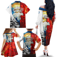 Kalaallit Nunaat Pride Family Matching Off The Shoulder Long Sleeve Dress and Hawaiian Shirt Polar Bear Spirit in Stained Glass Style