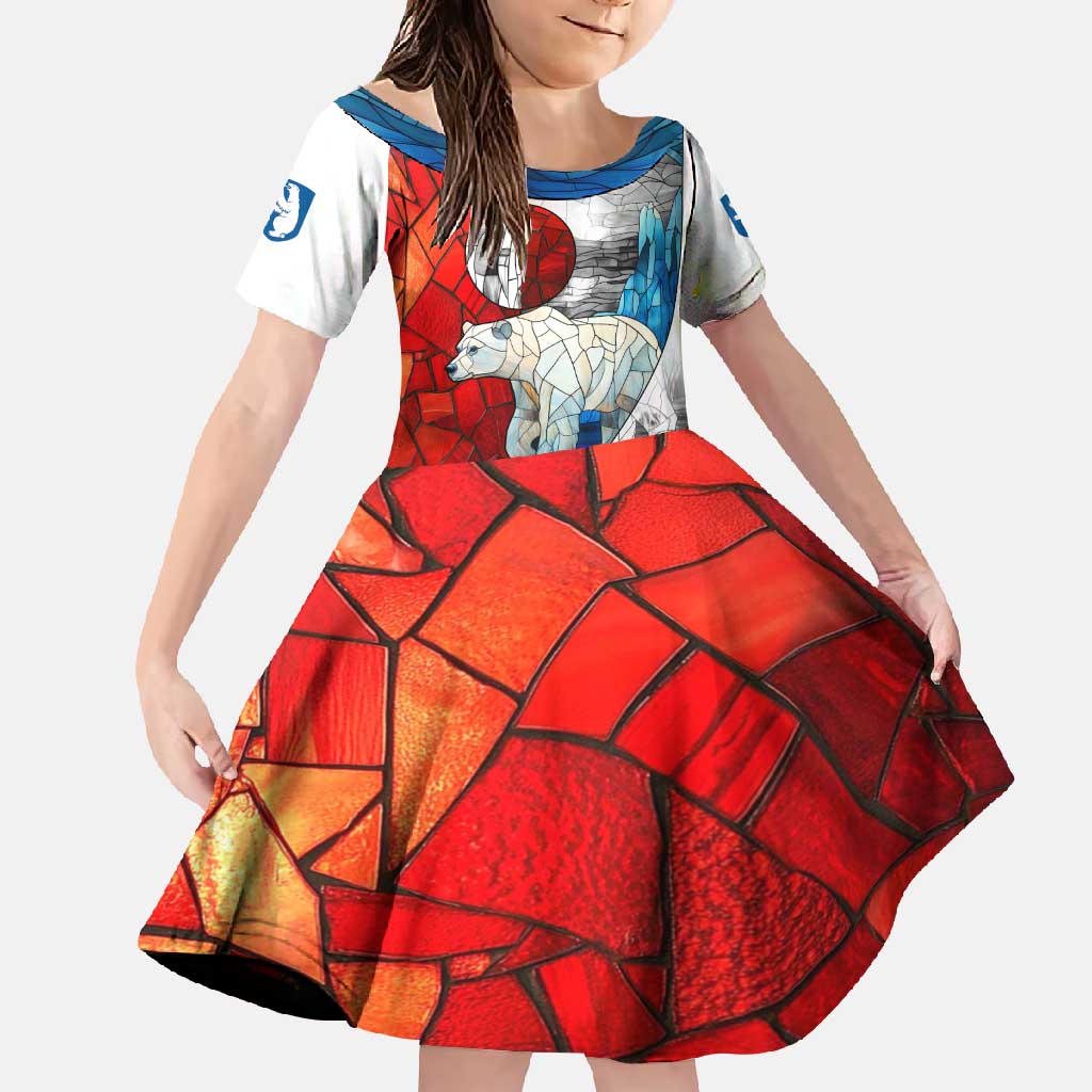 Kalaallit Nunaat Pride Family Matching Off Shoulder Maxi Dress and Hawaiian Shirt Polar Bear Spirit in Stained Glass Style