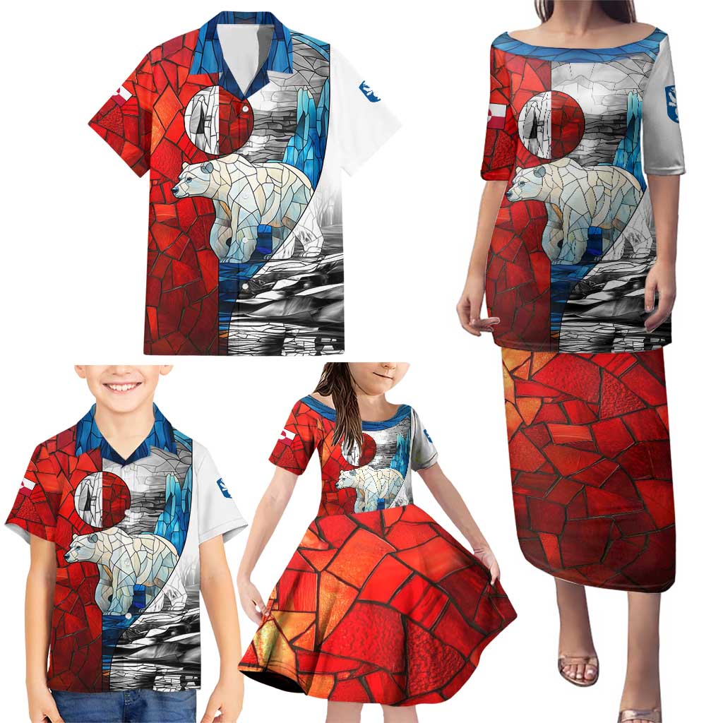 Kalaallit Nunaat Pride Family Matching Puletasi and Hawaiian Shirt Polar Bear Spirit in Stained Glass Style
