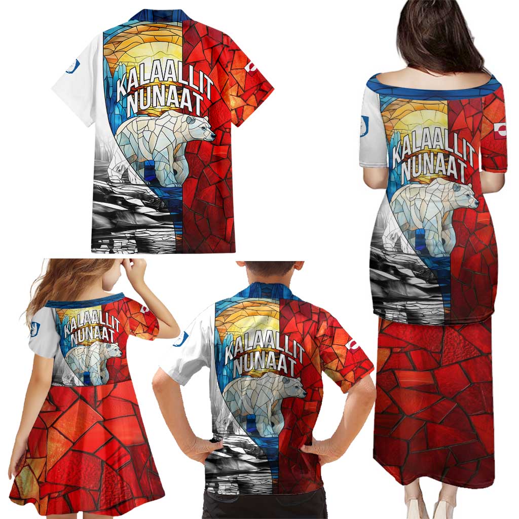Kalaallit Nunaat Pride Family Matching Puletasi and Hawaiian Shirt Polar Bear Spirit in Stained Glass Style