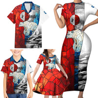 Kalaallit Nunaat Pride Family Matching Short Sleeve Bodycon Dress and Hawaiian Shirt Polar Bear Spirit in Stained Glass Style