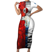 Kalaallit Nunaat Pride Family Matching Short Sleeve Bodycon Dress and Hawaiian Shirt Polar Bear Spirit in Stained Glass Style