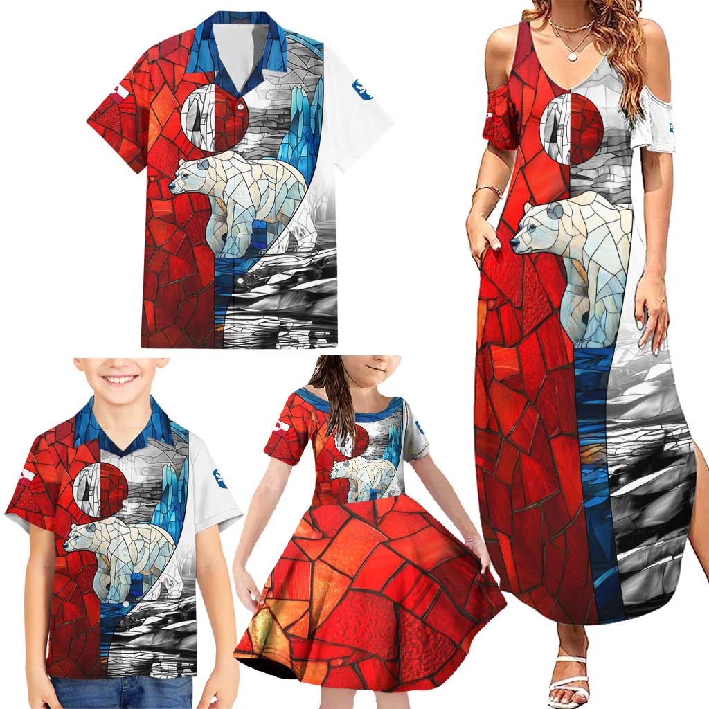 Kalaallit Nunaat Pride Family Matching Summer Maxi Dress and Hawaiian Shirt Polar Bear Spirit in Stained Glass Style