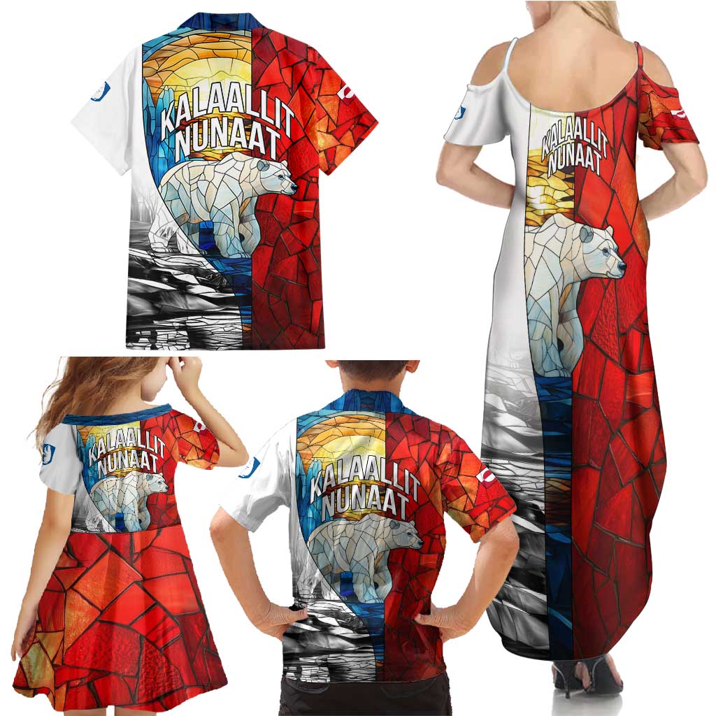 Kalaallit Nunaat Pride Family Matching Summer Maxi Dress and Hawaiian Shirt Polar Bear Spirit in Stained Glass Style