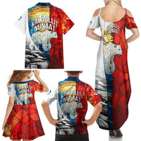Kalaallit Nunaat Pride Family Matching Summer Maxi Dress and Hawaiian Shirt Polar Bear Spirit in Stained Glass Style