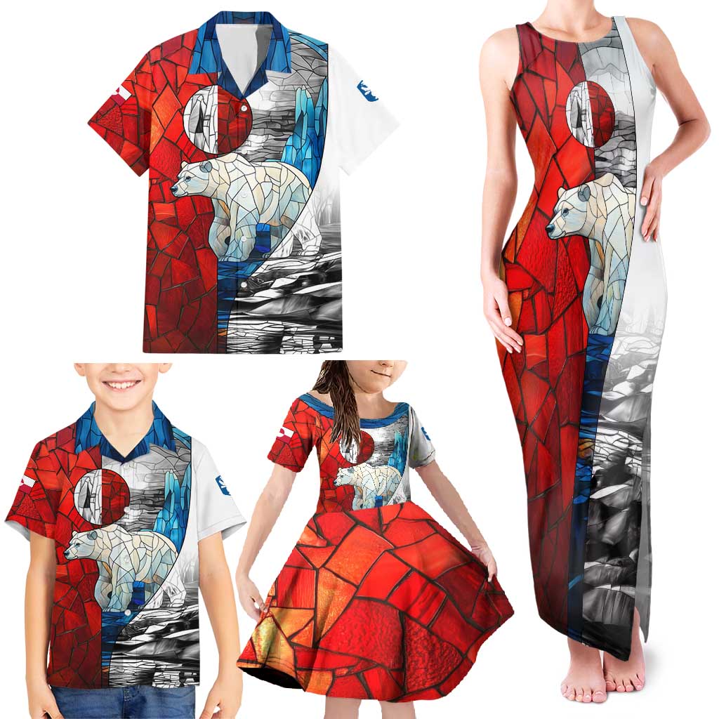 Kalaallit Nunaat Pride Family Matching Tank Maxi Dress and Hawaiian Shirt Polar Bear Spirit in Stained Glass Style