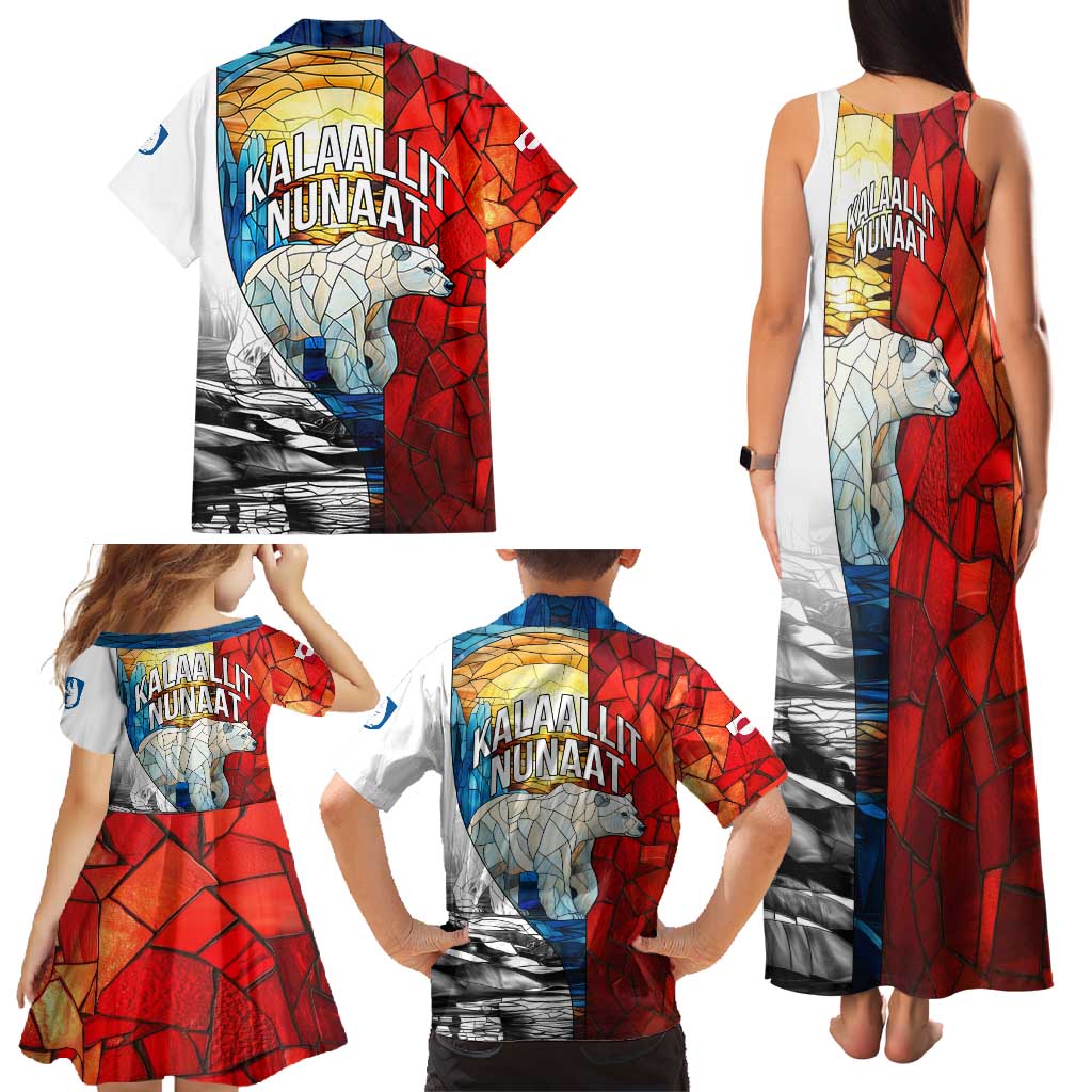 Kalaallit Nunaat Pride Family Matching Tank Maxi Dress and Hawaiian Shirt Polar Bear Spirit in Stained Glass Style