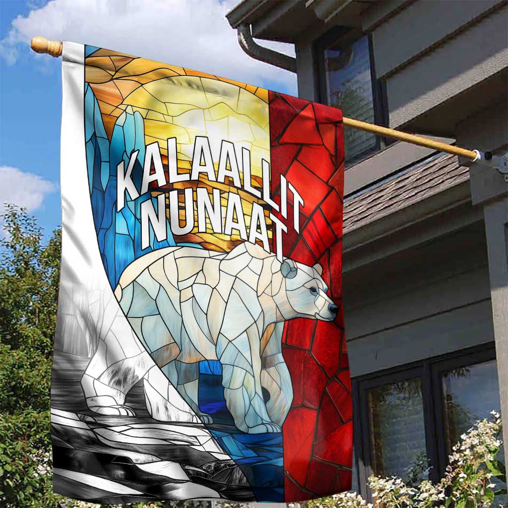 Kalaallit Nunaat Pride Garden Flag Polar Bear Spirit in Stained Glass Style