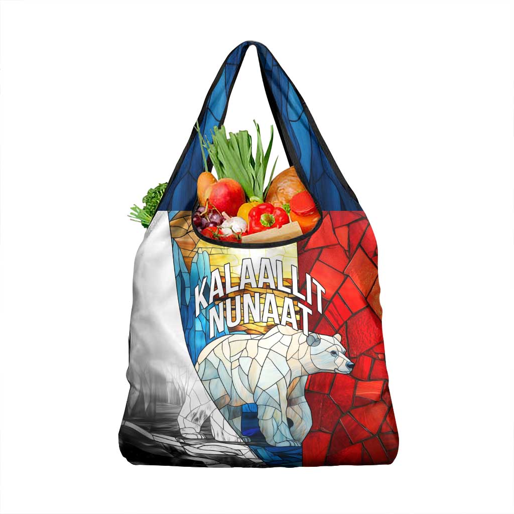 Kalaallit Nunaat Pride Grocery Bag Polar Bear Spirit in Stained Glass Style