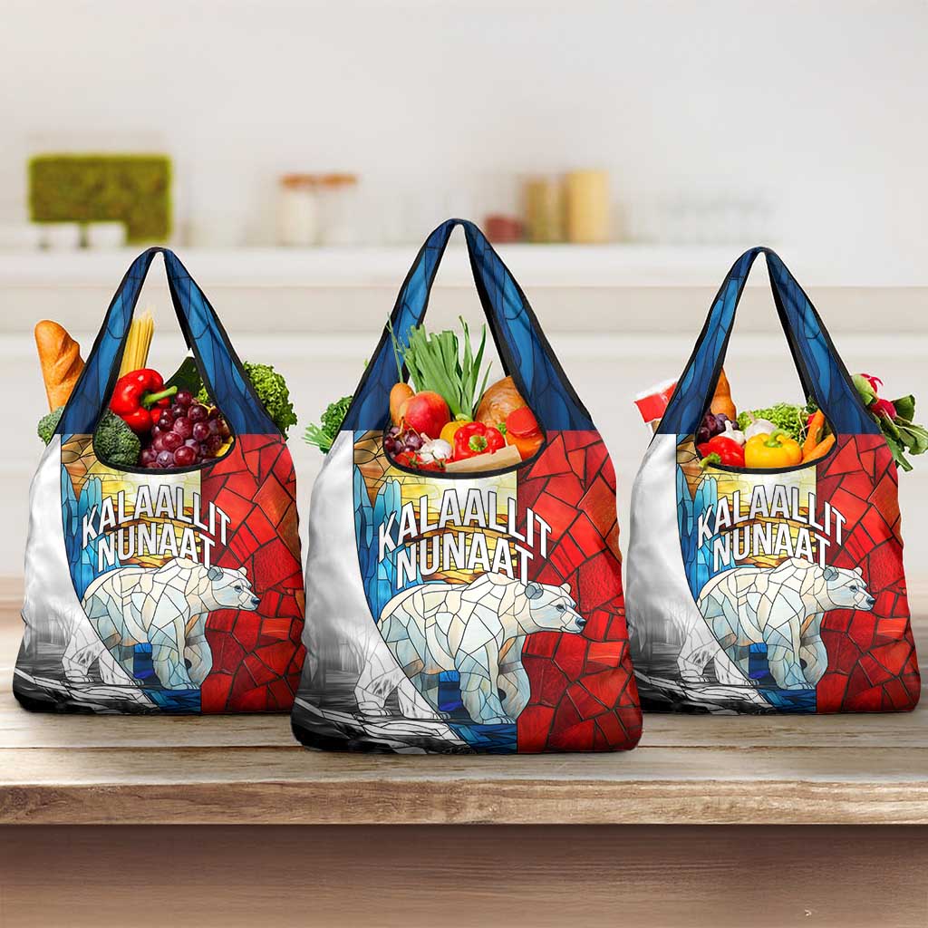 Kalaallit Nunaat Pride Grocery Bag Polar Bear Spirit in Stained Glass Style