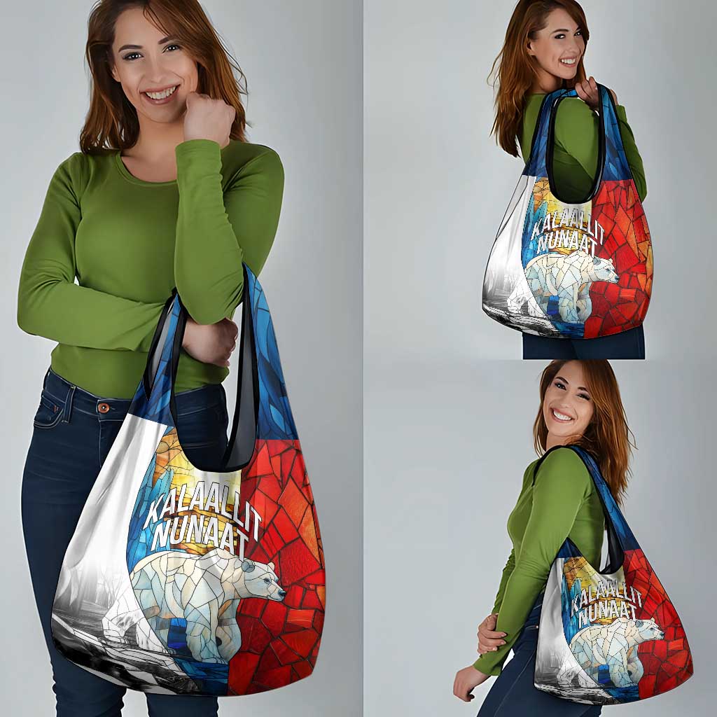 Kalaallit Nunaat Pride Grocery Bag Polar Bear Spirit in Stained Glass Style