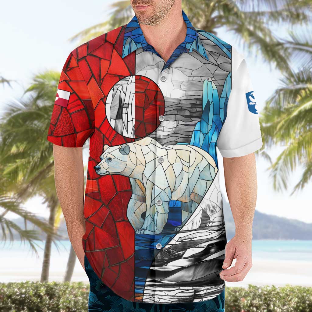 Kalaallit Nunaat Pride Hawaiian Shirt Polar Bear Spirit in Stained Glass Style
