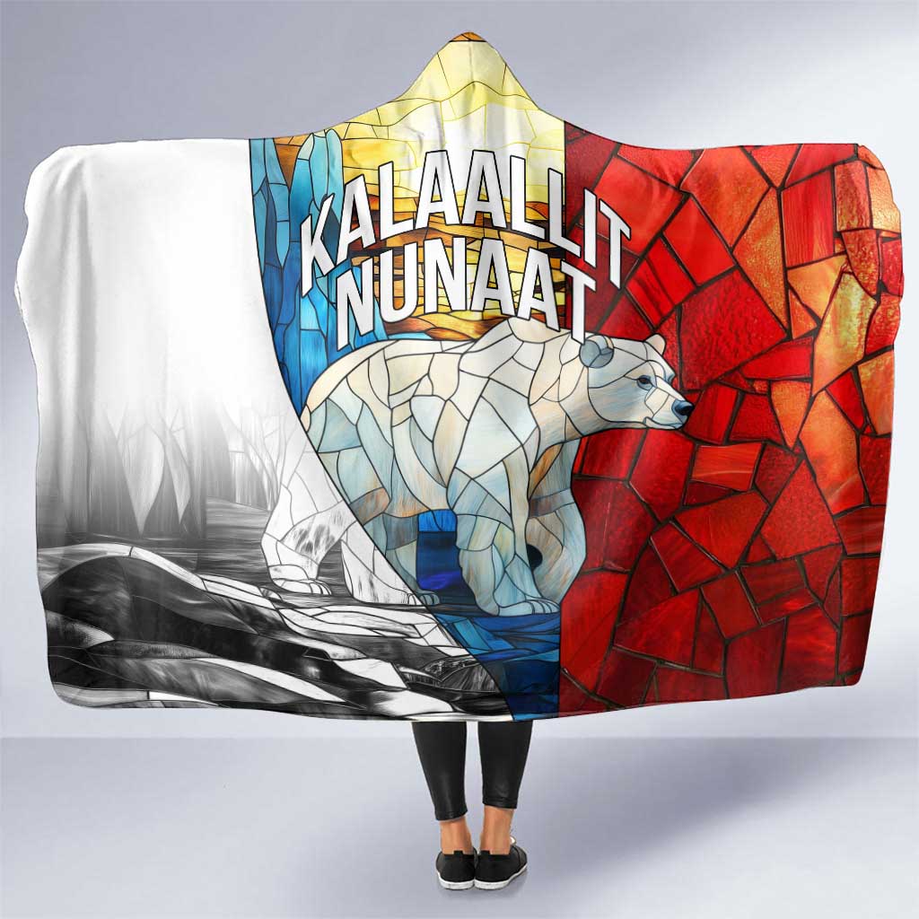 Kalaallit Nunaat Pride Hooded Blanket Polar Bear Spirit in Stained Glass Style