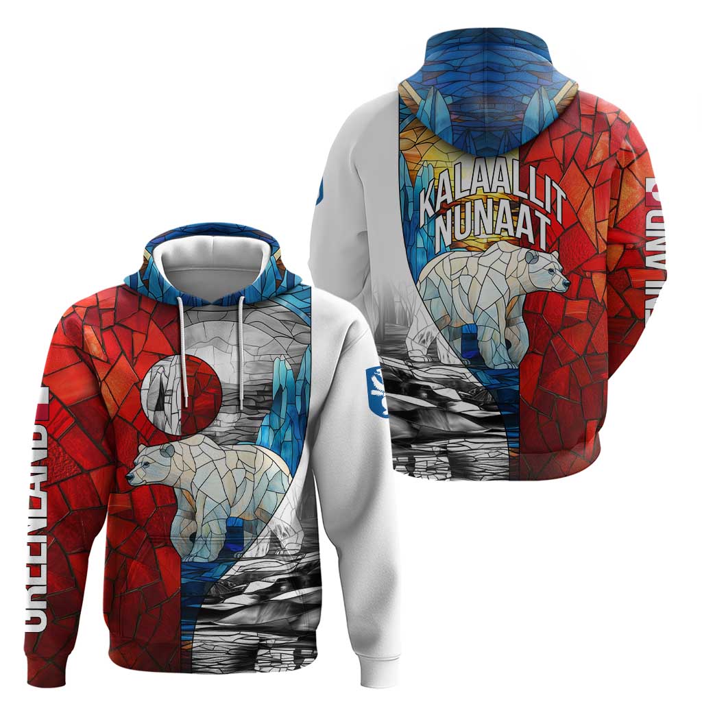 Kalaallit Nunaat Pride Hoodie Polar Bear Spirit in Stained Glass Style