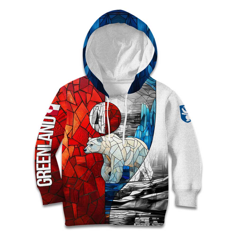 Kalaallit Nunaat Pride Kid Hoodie Polar Bear Spirit in Stained Glass Style