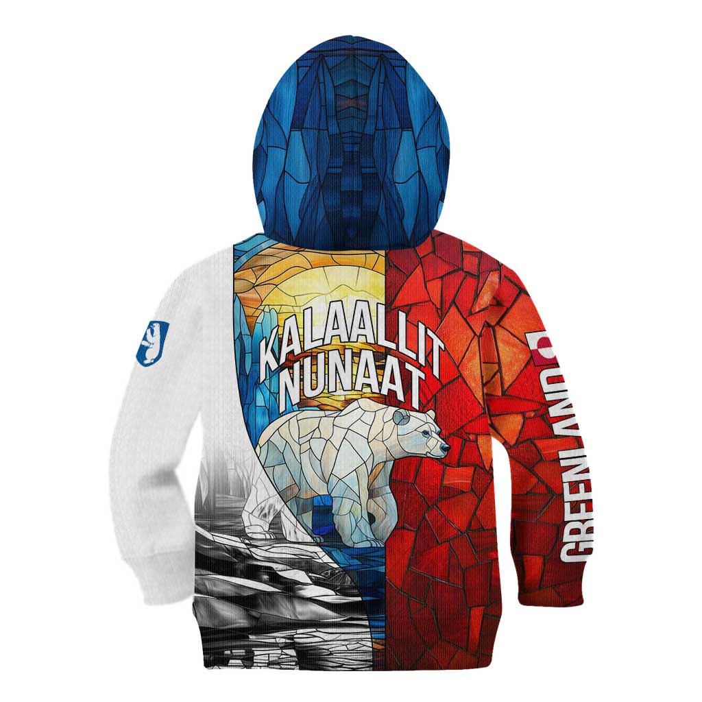 Kalaallit Nunaat Pride Kid Hoodie Polar Bear Spirit in Stained Glass Style