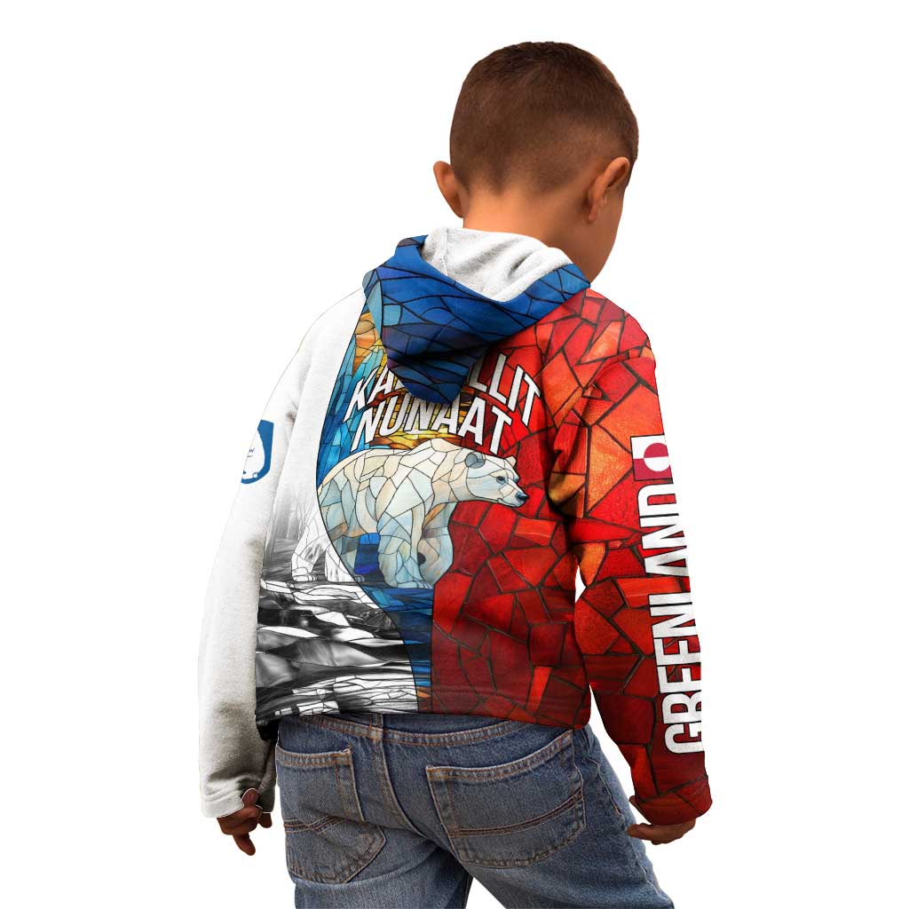 Kalaallit Nunaat Pride Kid Hoodie Polar Bear Spirit in Stained Glass Style